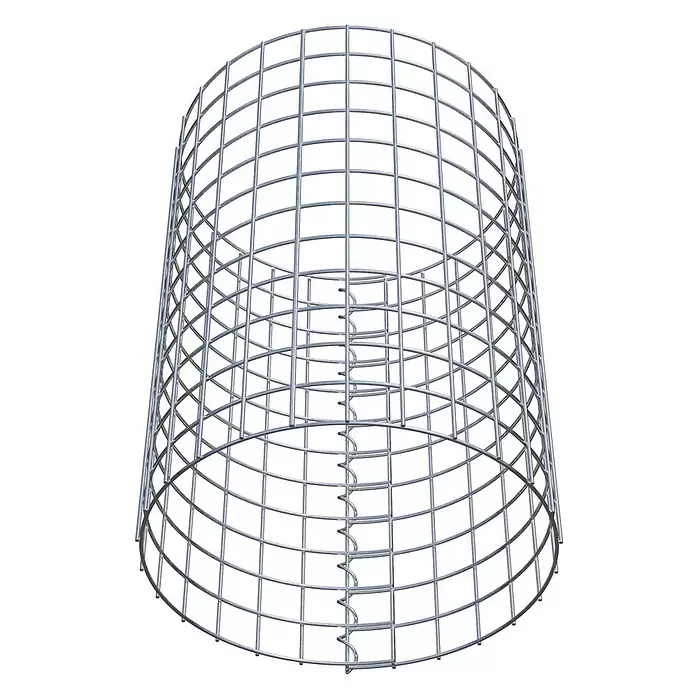 Gabiona Gabionensäule - Durchmesser: 42 cm, Höhe: 60 cm, Stahl, Maschenbreite: 50 mm, Maschenhöhe: 50 mm - Zylindrischer silberner Drahtkäfig mit weitem Gitter und innen spiralförmig befestigten Drähten.