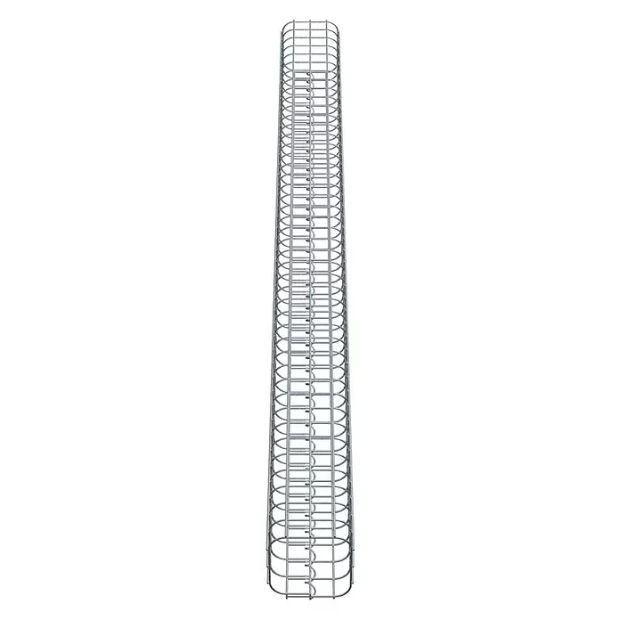 Gabiona Gabionensäule - 17 x 17 x 220 cm, Stahl, Maschenbreite: 50 mm, Maschenhöhe: 50 mm - Zylindrischer, hoher Bewehrungskorb aus silbernem Metall mit vertikalen Stäben und horizontalen ovalen Ringen.
