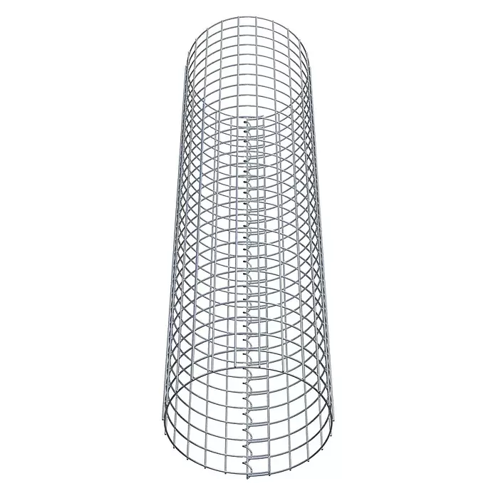Gabiona Gabionensäule - Durchmesser: 37 cm, Höhe: 140 cm, Stahl, Maschenbreite: 50 mm, Maschenhöhe: 50 mm - Zylindrischer silberner Metallgitter-Bewehrungskorb mit innerer Spiralstütze.