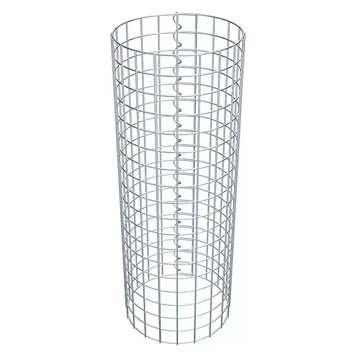 Gabiona Gabionensäule - Durchmesser: 32 cm, Höhe: 90 cm, Stahl, Maschenbreite: 50 mm, Maschenhöhe: 50 mm - Zylindrischer silberner Metall-Drahtkäfig mit spiralförmiger Innenstütze.
