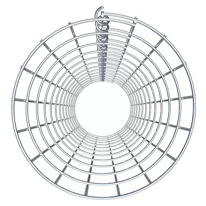 Gabiona Gabionensäule - Durchmesser: 27 cm, Höhe: 120 cm, Stahl, Maschenbreite: 50 mm, Maschenhöhe: 100 mm - Glänzendes, silbernes zylindrisches Metallgitter mit zentraler Spiralstruktur.