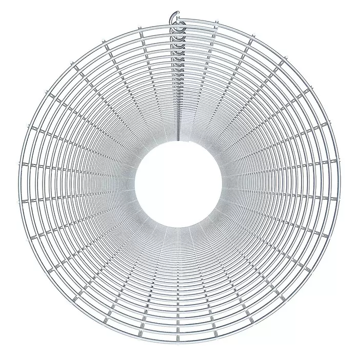 Gabiona Gabionensäule - Durchmesser: 42 cm, Höhe: 220 cm, Stahl, Maschenbreite: 50 mm, Maschenhöhe: 50 mm - Silbernes, kreisförmiges Metallgitter, eventuell ein Lüfterschutz oder Kühlgitter, mit konzentrischen und radialen Stäben.