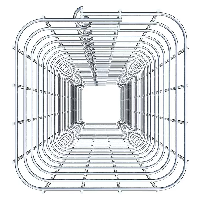 Gabiona Gabionensäule - 22 x 22 x 150 cm, Stahl, Maschenbreite: 50 mm, Maschenhöhe: 50 mm - Silberne, metallische Gittertunnelstruktur, rechteckig, in die Tiefe verlaufend.