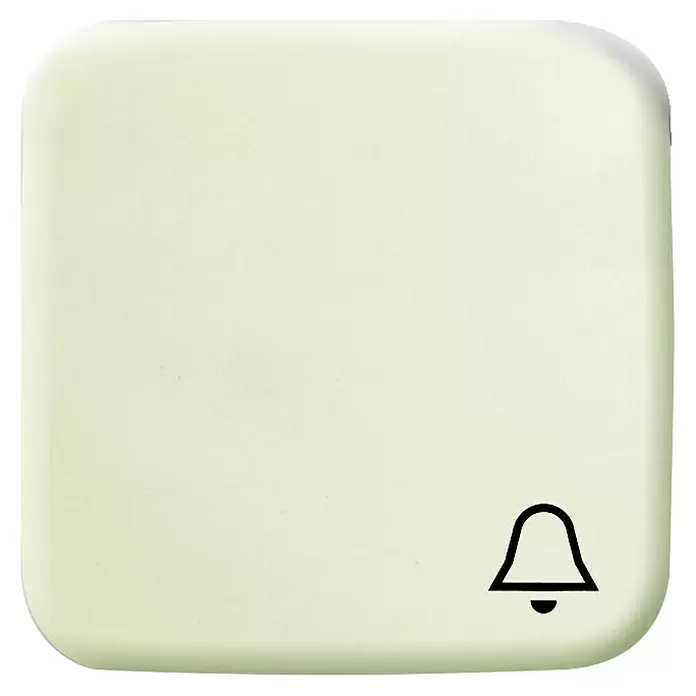 Busch-Jaeger Duro 2000 SI Universalwippe 2520 KI-212 - Mit Symbol Klingel, Weiß glänzend, Kunststoff - Hellgrünes, abgerundetes quadratisches Kachel mit einem schwarzen Glockensymbol.