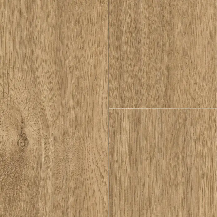 LOGOCLIC Laminatmuster Aquaprotect Soft Oak - 290 x 200 x 8 mm, Landhausdiele - Nahaufnahme von vier hellbraunen Holzböden, die ein warmes und einladendes Ambiente schaffen.\n