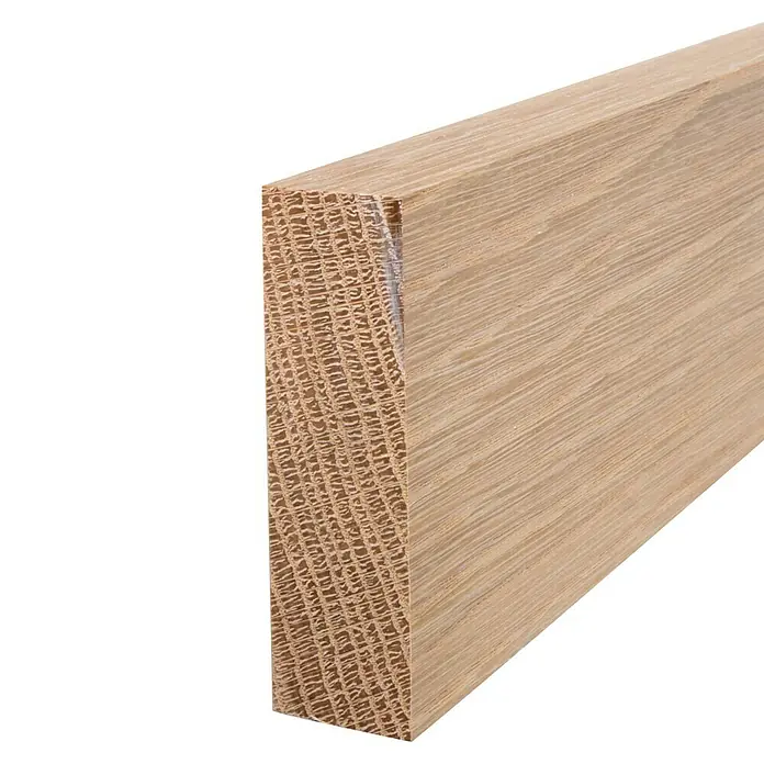 Rechteckleiste - 100 x 2,1 x 7 cm, Eiche - Nahaufnahme eines unbehandelten Eichenholzstücks, das die natürliche Maserung und Textur des Holzes hervorhebt.