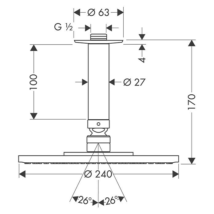 Hansgrohe Kopfbrausen-Set Raindance S 240 (Durchmesser: 24 cm, 18 l/min bei 3 bar, Deckenmontage, Chrom)