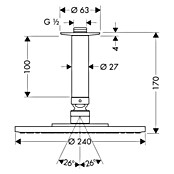 Hansgrohe Kopfbrausen-Set Raindance S 240 (Durchmesser: 24 cm, 18 l/min bei 3 bar, Deckenmontage, Chrom)