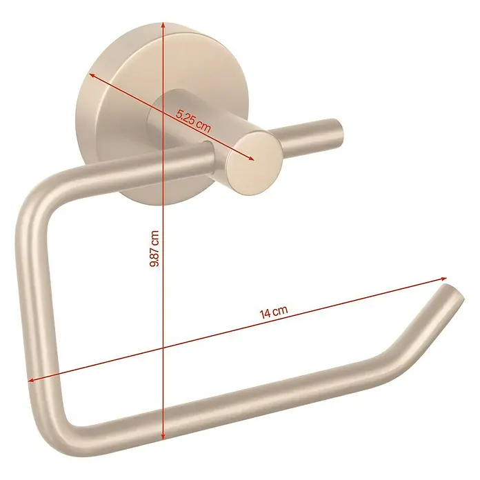 Tesa Moon Toilettenpapierhalter - Ohne Deckel, Bronze, Matt - Ein beiger Toilettenpapierhalter mit den Maßen 5,25 cm, 9,87 cm und 14 cm.