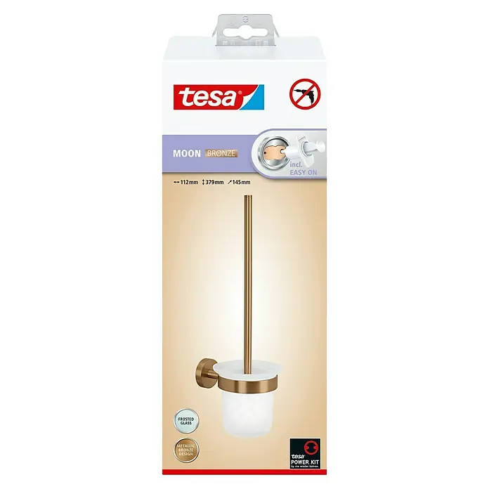 Tesa Moon WC-Bürstengarnitur - Mit Halterung, Metall, Bronze - Tesa Moon Bronze WC-Garnitur: Elegantes Design mit mattiertem Glas und metallischer Bronze-Optik, einfache Montage ohne Bohren.