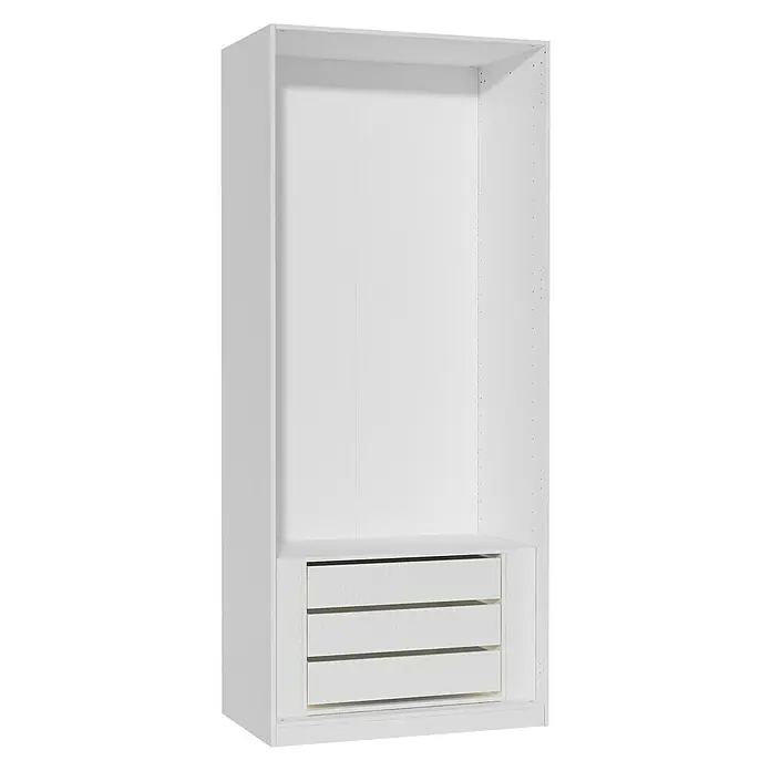Finsa Módulo de armario con cajones - L x An x Al: 51 x 52,8 x 96,8 cm, Blanco - Armario blanco con tres cajones en la parte inferior y un compartimento abierto en la parte superior. Ideal para organizar ropa y accesorios.