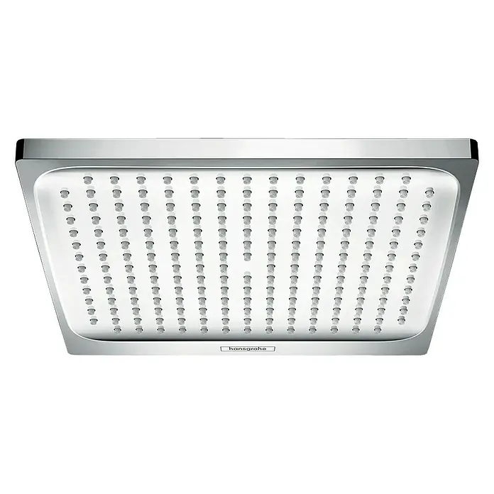 Hansgrohe Crometta Kopfbrause E 24024 x 24 cm, Anzahl Funktionen: 1 Stk., Chrom - Bild eines quadratischen Hansgrohe Duschkopfes, der durch sein modernes Design und seine präzisen Wasserstrahlen überzeugt. Hochwertige Verarbeitung für ein entspannendes Duscherlebnis.
