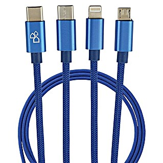 BAUHAUS USB kabel za punjenje (Plave boje, 1 m, USB C utikač, USB mikro utikač, Lightning utikač)