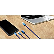 BAUHAUS Cable de carga USB (Azul, 1 m, Enchufe USB C, micro enchufe USB, enchufe para rayos)