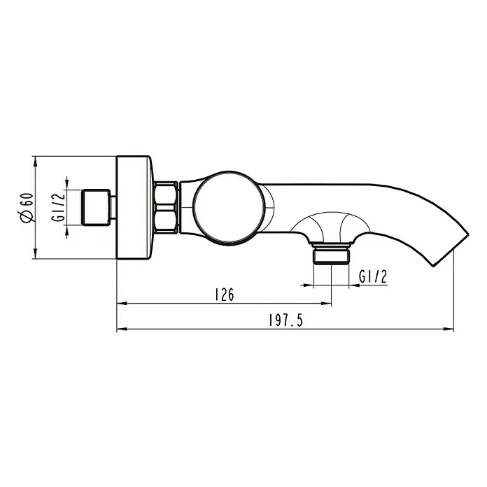 IO Helios Grifo monomando de bañera - Blanco, Satinado - Dibujo técnico de un accesorio de caño con dimensiones para la instalación y el diseño.