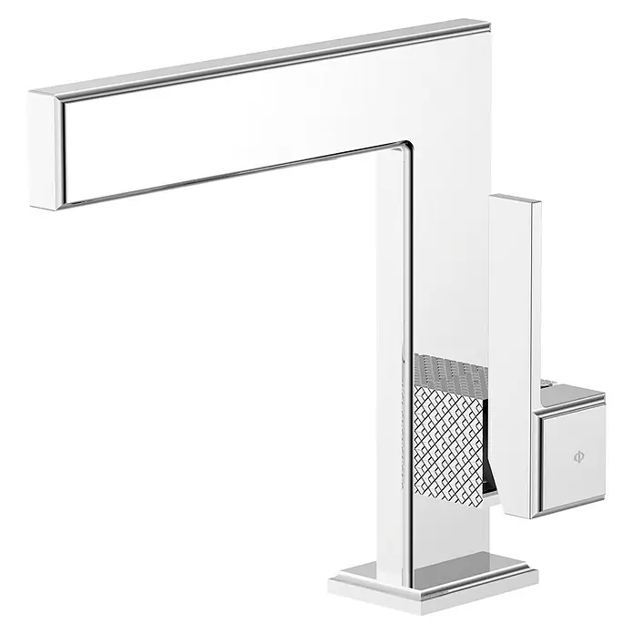 IO Grifo de lavabo Paladio - Cromo, Brillante - Un grifo cromado brillante con un diseño moderno y angular y un caño distintivo. Perfecto para baños elegantes.