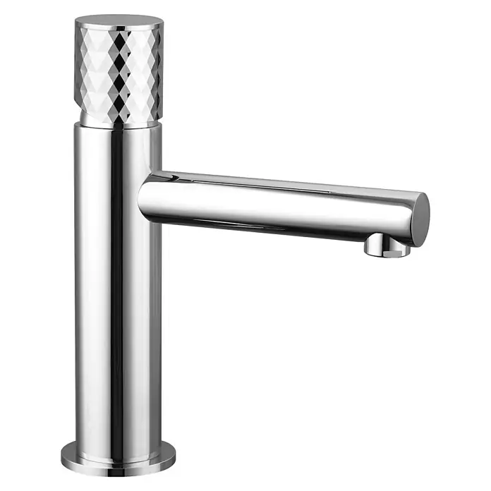 IO Grifo de lavabo Radio - Cromo, Brillante - Grifo cromado brillante con un moderno mango con patrón de diamante. Un diseño elegante para cualquier baño.