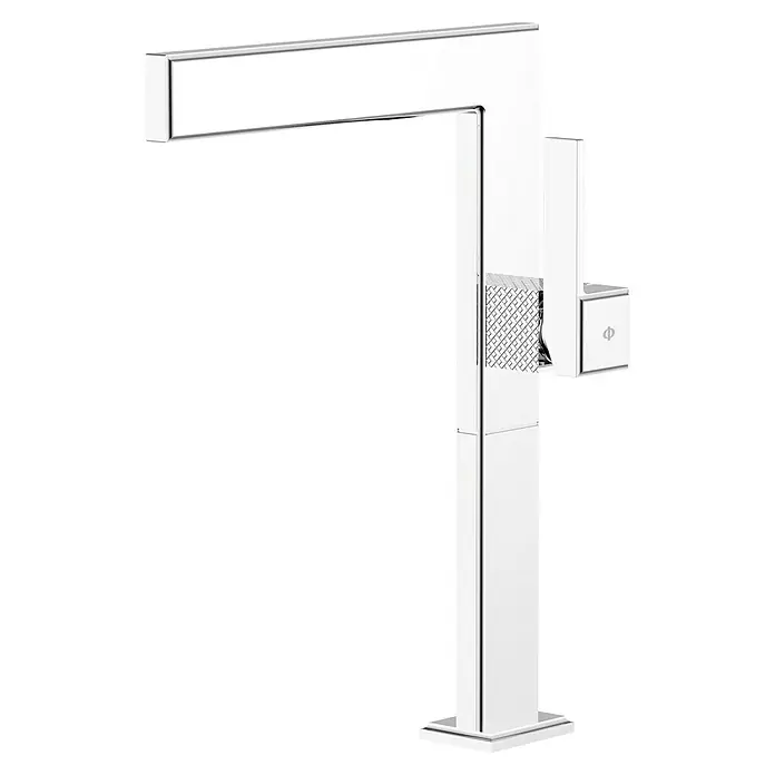 IO Grifo de lavabo alto Paladio - Cromo, Brillante - Grifo cromado moderno con diseño cuadrado y palanca lateral. Elegante accesorio de baño para lavabos contemporáneos.