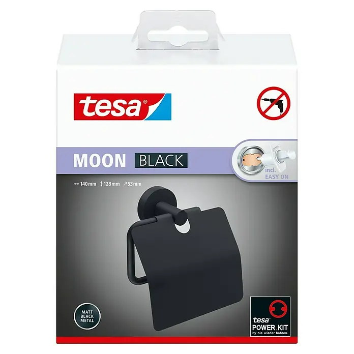 Tesa Moon Papierrollenhalter - Mit Deckel, Schwarz, Matt - Bild einer Tesa Moon Black Toilettenpapierhalterung.