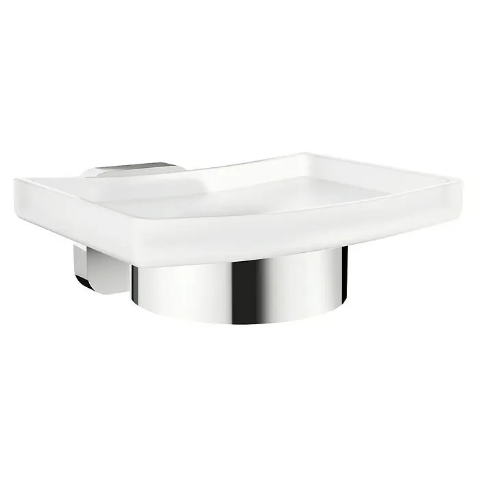 Tesa Elegaant Seifenschale - Glas, Chrom/Weiß - Elegante Seifenschale aus mattiertem Glas und glänzendem Chrom. Praktisches und stilvolles Accessoire für jedes Badezimmer, das Seife sauber hält.