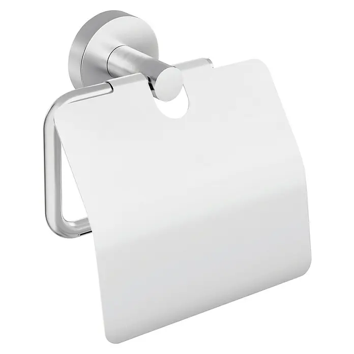 Tesa Moon Papierrollenhalter - Mit Deckel, Edelstahl, Matt - Eleganter Toilettenpapierhalter in Chromoptik mit Abdeckung für stilvolle Badezimmerausstattung.