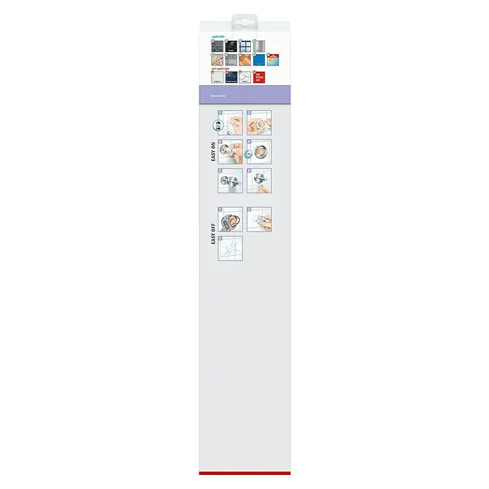 Tesa Moon Badetuchhalter - Breite: 64 cm, Weiß, Matt - Bild zeigt ein Produktverpackungsdesign, das Anwendungsrichtlinien und Montageanleitungen für Wandbefestigungen mit einfachen Anweisungen bietet.
