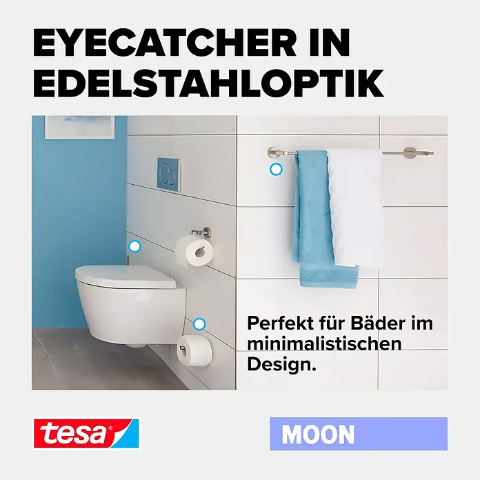 Tesa Moon Seifenspender - Mit Halterung, Edelstahl/Weiß, Matt - Produkt-Highlight: Badezimmer-Accessoires in Edelstahloptik für ein minimalistisches Design. Blickfang garantiert!