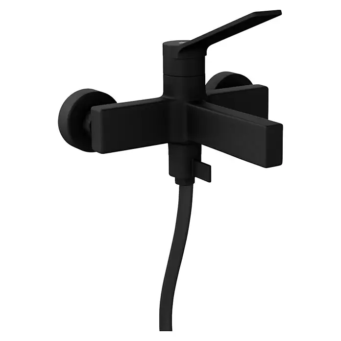 IO Tarsio Grifo monomando de bañera - Negro, Mate - Grifo de ducha negro con manetas cruzadas y manguera para baños modernos. Diseño elegante para ducha y bañera.
