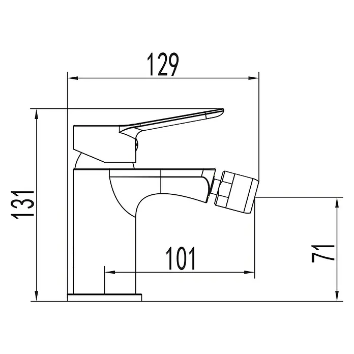 IO Rhio Grifo monomando de bidé - Negro - Dibujo técnico de un grifo con dimensiones para ilustrar las medidas del producto.