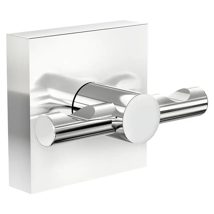 Tesa Ekkro Handtuchhaken - 2-armig, Chrom, Glänzend - Ein glänzender, doppelter Handtuchhaken aus Chrom, der sich ideal für Badezimmer eignet und Funktionalität mit modernem Design verbindet.