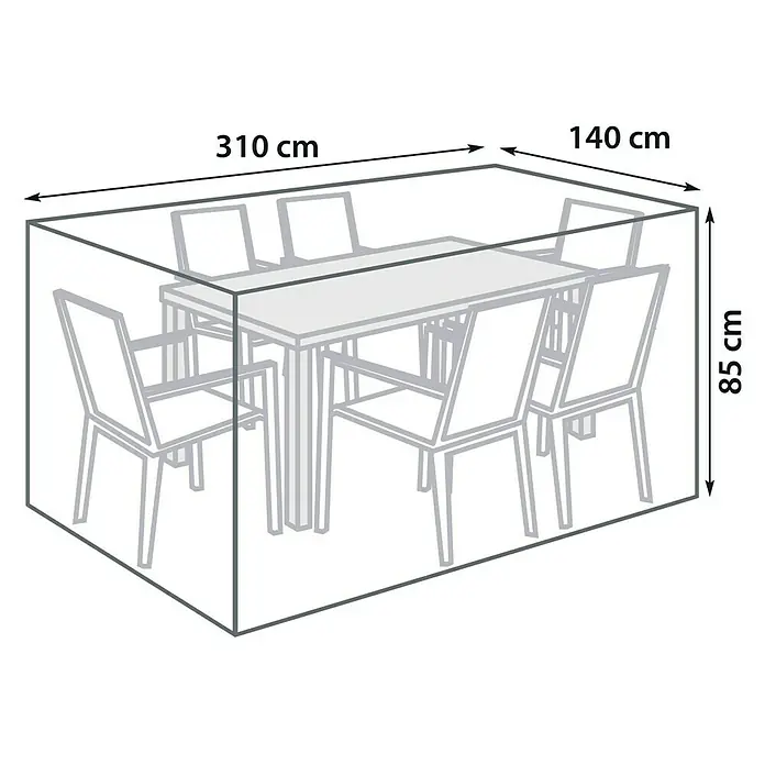 Sunfun Sitzgruppen-Schutzhülle L - L x B x H: 310 x 140 x 85 cm, Polyester, 160 g/m², Schwarz/Anthrazit - Abdeckung für Gartentisch und Stühle mit Maßen 310 cm x 140 cm x 85 cm.