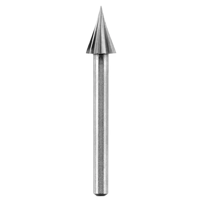 Ryobi Graviermesser RAR102 - Arbeitsdurchmesser: 6,35 mm, Passend für: Rotationswerkzeuge mit 3,2 mm (1/8") Spannzangenkapazität - Bild einer kegelförmigen Fräserspitze aus Metall mit Schaft.