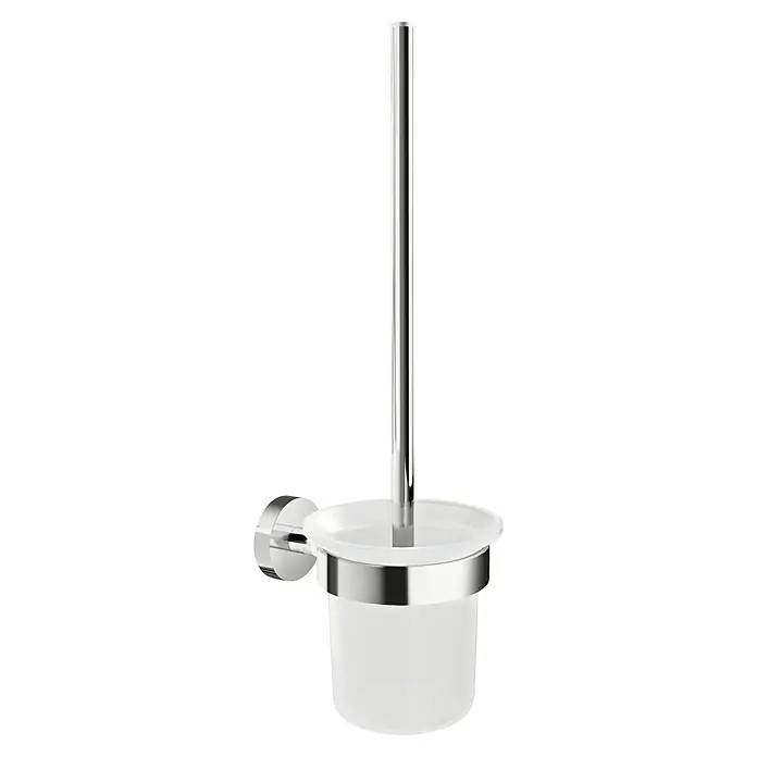 Tesa Smooz WC-Bürstengarnitur - Mit Halterung, Metall, Chrom - Ein moderner, wandmontierter WC-Bürstenhalter in Chromoptik mit einem Behälter aus satiniertem Glas. Praktisch und stilvoll für jedes Badezimmer.