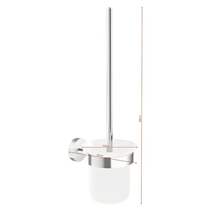 Tesa Smooz WC-Bürstengarnitur - Mit Halterung, Metall, Chrom - Eine silberne Toilettenbürste mit den Maßen 11,2 cm Breite, 14,5 cm Tiefe und 37,9 cm Höhe ist hier abgebildet.