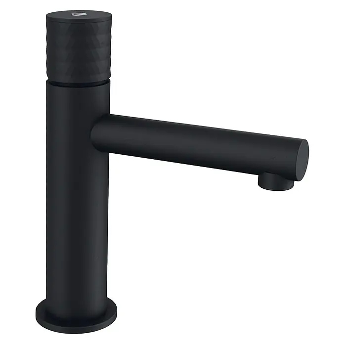 IO Grifo de lavabo Radio - Negro, Mate - Un moderno grifo de baño en negro mate con cuerpo cilíndrico y caño recto, que combina elegancia y funcionalidad a la perfección.
