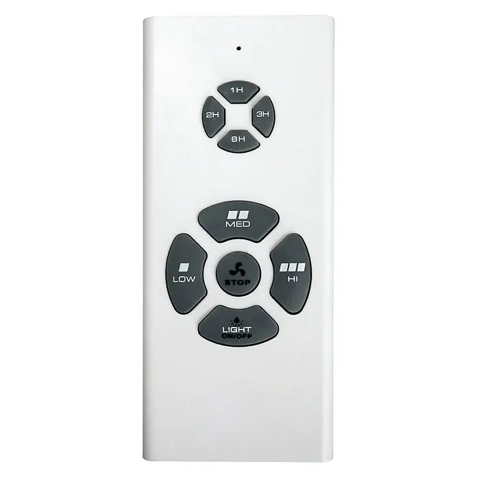 Arte confort Ventilador de techo Pacific - Blanco, 132 cm, 55 W, Multicolor - Primer plano de un mando a distancia blanco para ventilador de techo con varios botones para diferentes funciones.