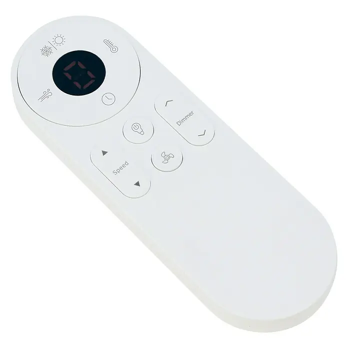 Arte confort Ventilador de techo Ellis - Blanco, 108 cm, 15 W, Blanco cálido - Mando a distancia blanco para ventilador con varios botones de control y una pantalla.