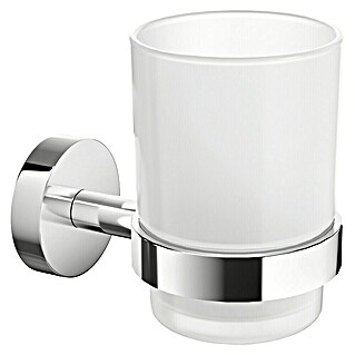Tesa Smooz Zahnputzbecher (Mit Halterung, Metall, silber - weiß)