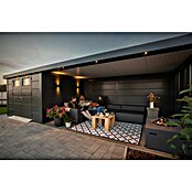 Telluria Metallgerätehaus Classico 3030 mit Lounge XL rechts inkl. 2 Fenster und Elektro-Set (Außenmaß inkl. Dachüberstand (B x T): 782 x 318 cm, Stahl, Anthrazit, Inkl. Innenwandverkleidung & Elektro-Set) | BAUHAUS