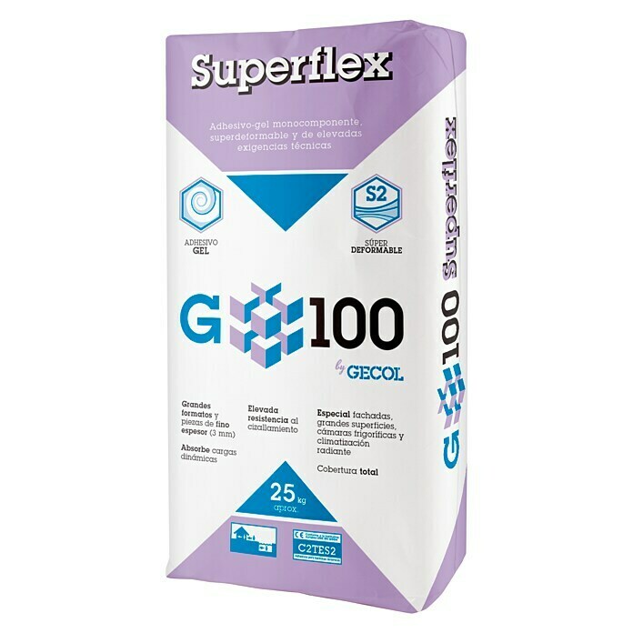 Gecol Cemento cola Gel Superflex Blanco (Contenido: 25 kg, Construcción de calefacción por suelo radiante)