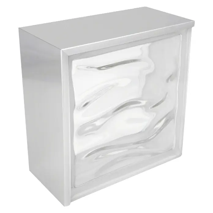 Perfil de bloques de vidrio recto - Plateado, 200 x 8 cm, Aluminio - Primer plano de un elegante ladrillo de vidrio, ideal para un diseño moderno.