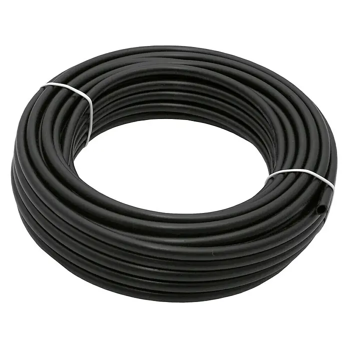 Altadex Riego para vacaciones - Plástico - Imagen del producto: Una bobina de tubo de PE negro, unida con una brida blanca.