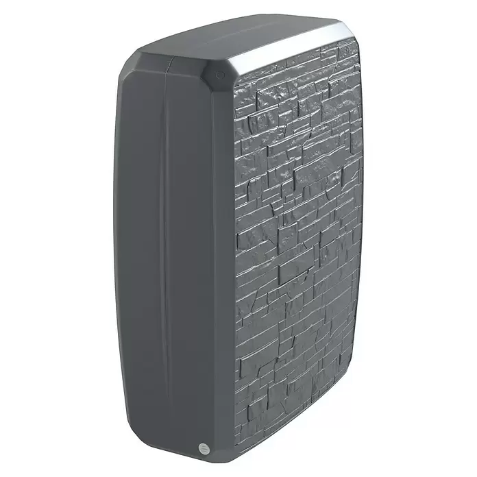 Arves Regenspeicher Multitank - 250 l, Anthrazit, 1 Stk. - Anthrazitfarbenes rechteckiges Gehäuse mit einer glatten und einer dekorativen Steinmusterseite.