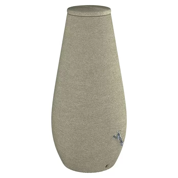 Arves Regenspeicher Drop - 200 l, Beige, 1 Stk. - Sandfarbene strukturierte Regentonne mit Deckel und Zapfhahn.