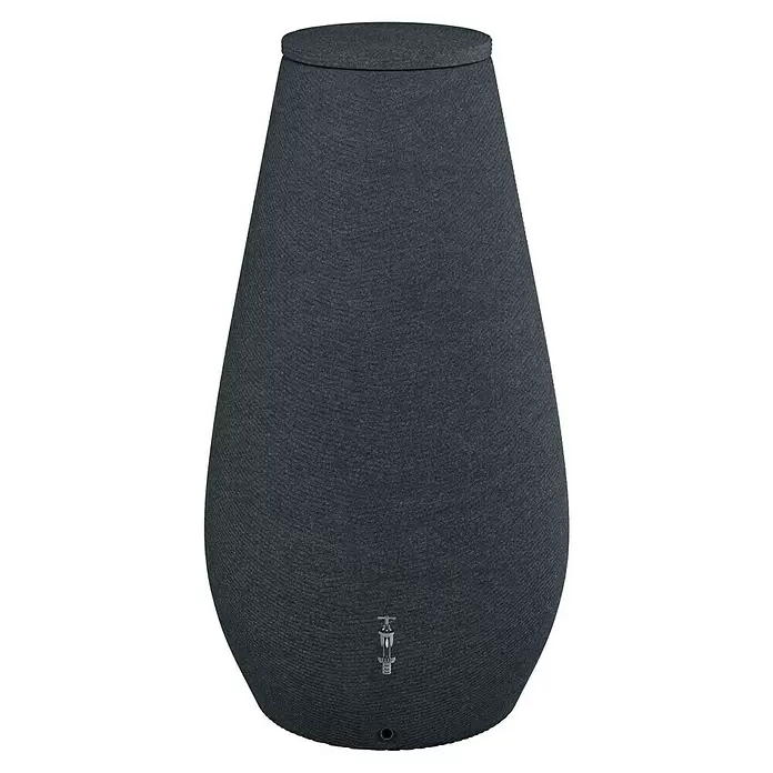 Arves Regenspeicher Drop - 410 l, Anthrazit, 1 Stk. - Dunkelgrauer, texturierter, konischer Regenspeicher mit Deckel, Wasserhahn und Überlauf.