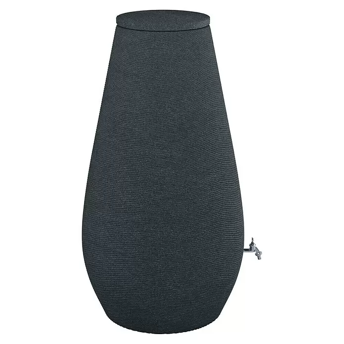 Arves Regenspeicher Drop - 410 l, Anthrazit, 1 Stk. - Dunkelgraue, strukturierte Regentonne mit Hahn zum Sammeln von Wasser.