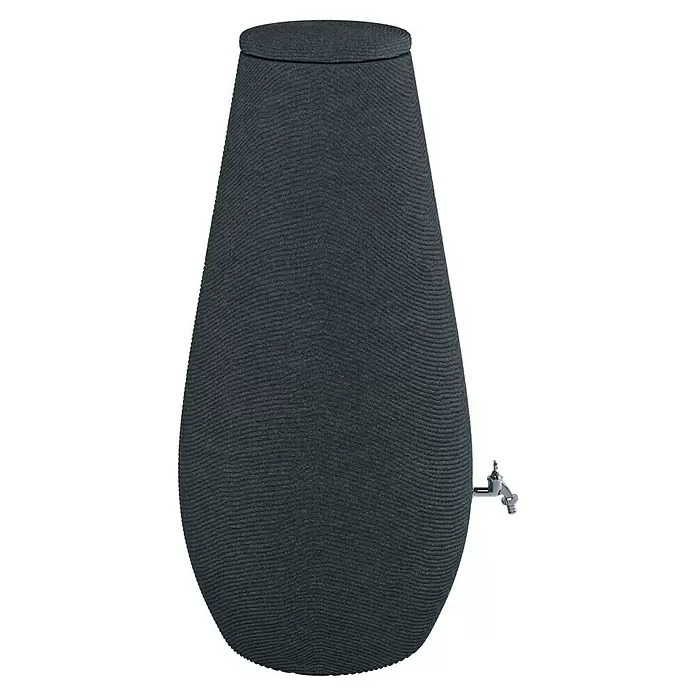 Arves Regenspeicher Drop - 200 l, Anthrazit, 1 Stk. - Dunkelgraue, texturierte Regentonne mit Deckel und Hahn zur Regenwassersammlung.