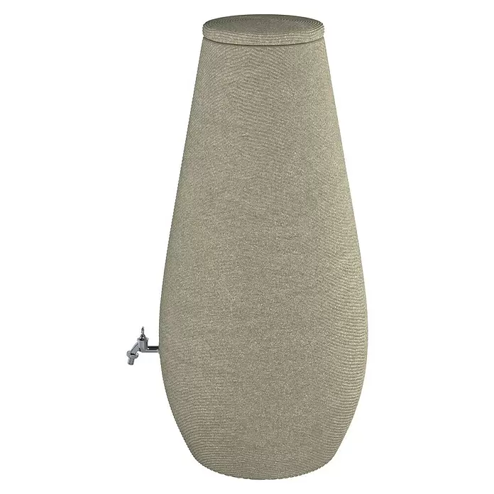 Arves Regenspeicher Drop - 200 l, Beige, 1 Stk. - Beiges, texturiertes Regenwasserfass mit passendem Deckel und einem silbernen Zapfhahn.