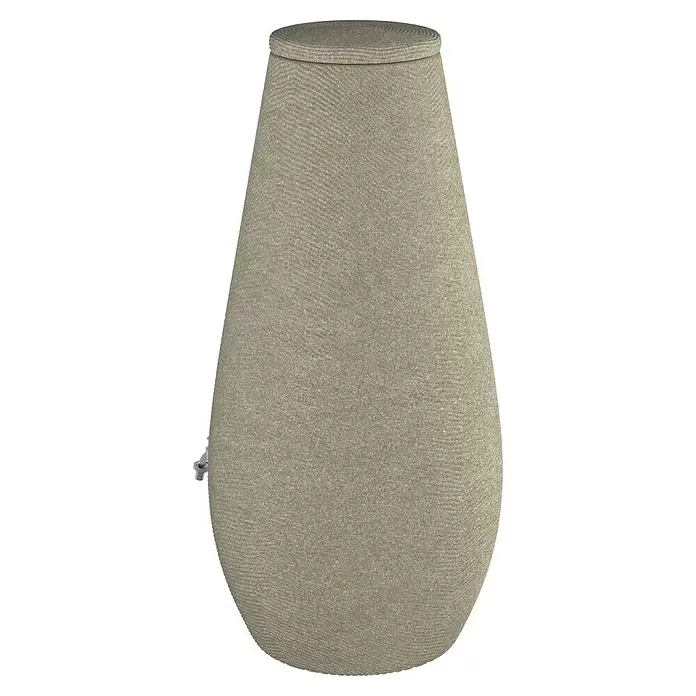 Arves Regenspeicher Drop - 200 l, Beige, 1 Stk. - Konischer, hellbeiger, strukturierter Regenwassertank mit Deckel und Seitenhahn.