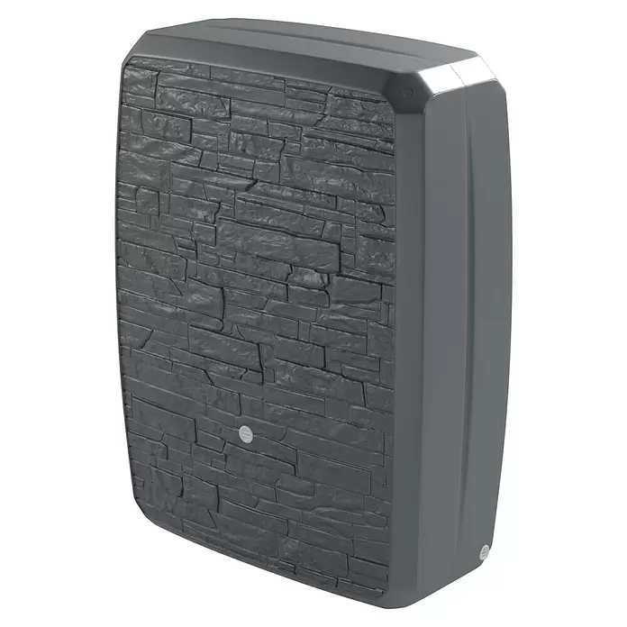 Arves Regenspeicher Multitank - 250 l, Anthrazit, 1 Stk. - Dunkelgrauer dekorativer Regenwassertank mit Steinmusterfront und glatten Seiten.